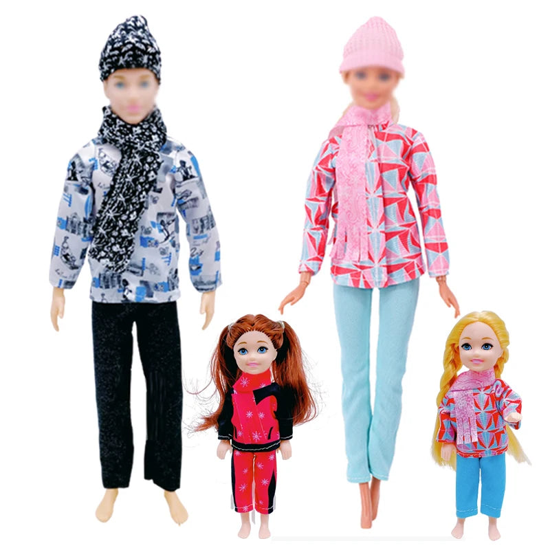Skiing Accessories for Girl and Ken Doll Family Doll Clothing Casual Winter with Scarf Wool Hat Accessories for 11.5 Inches