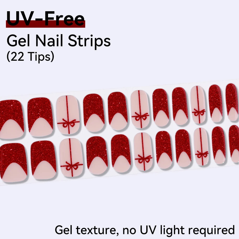 UV FREE Fully Cured Gel Nail Strips 16/22 Tips Self Adhesive Gel Nail Stickers DIY Nail Art Manicure DON'T NEED UV LAMP