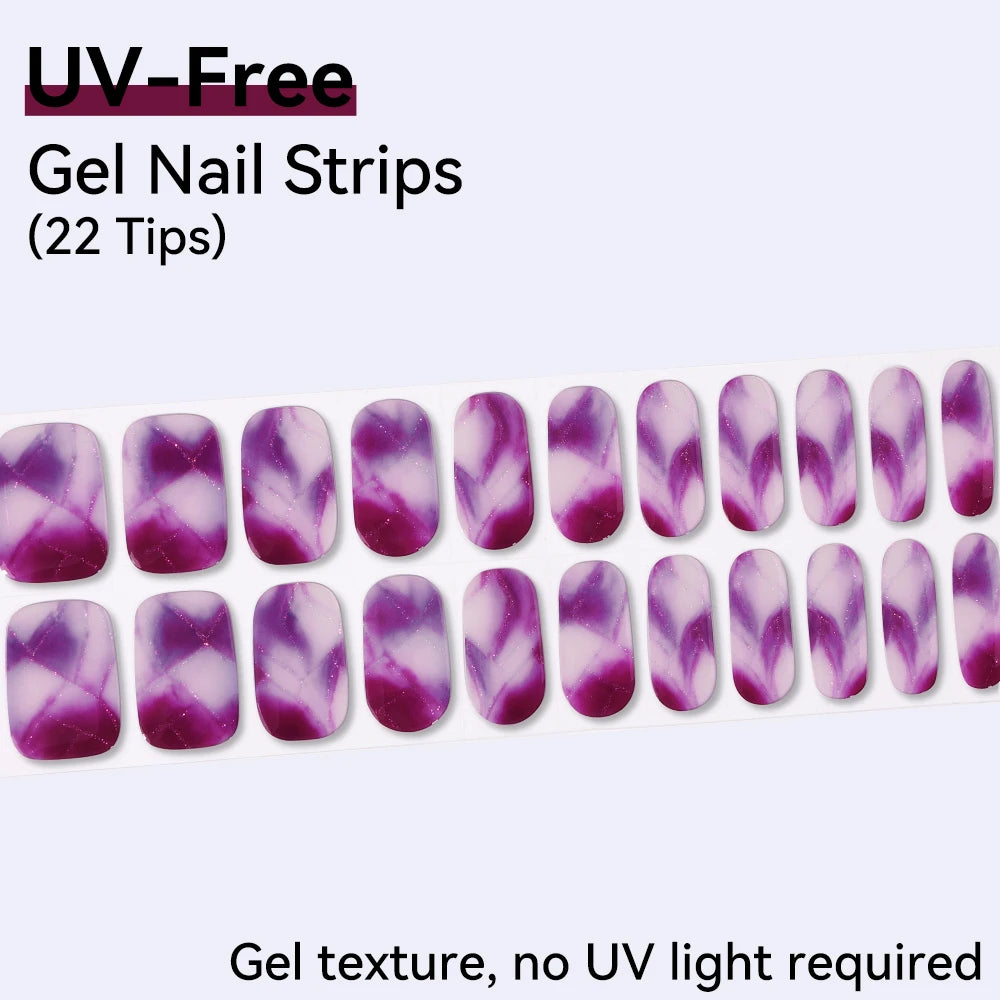 UV FREE Fully Cured Gel Nail Strips 16/22 Tips Self Adhesive Gel Nail Stickers DIY Nail Art Manicure DON'T NEED UV LAMP