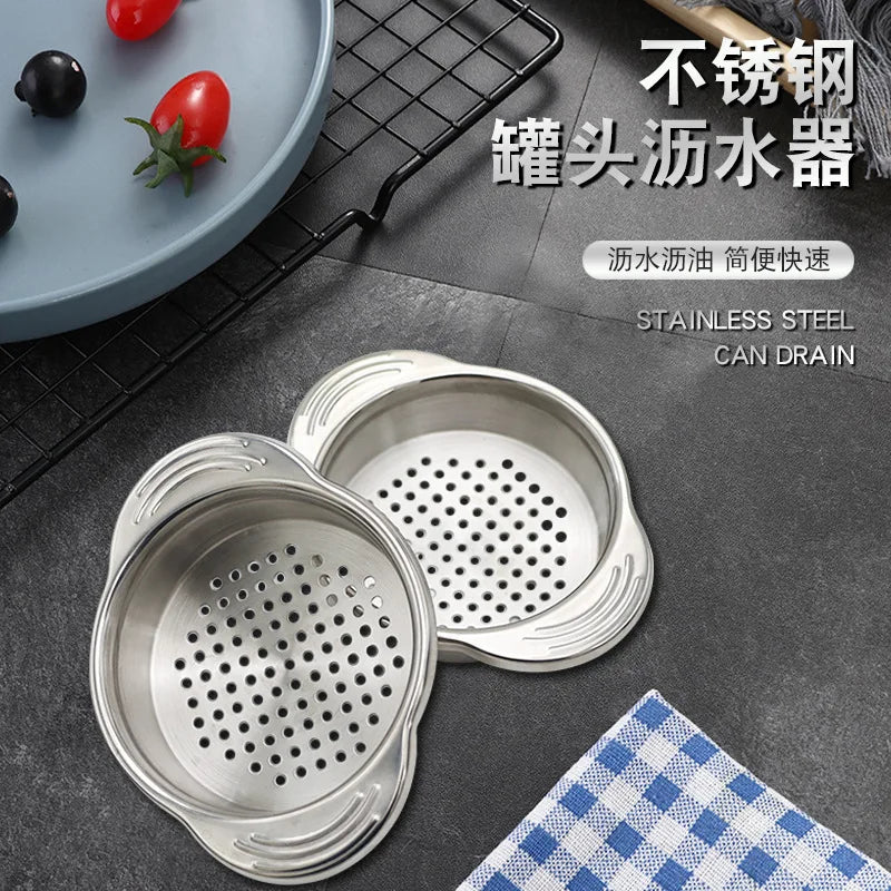 1pcs Stainless Steel Can Colander Sieve Tuna Press Lid Oil Drainer Remover Suitable for Beans Vegetables Fruit Tuna