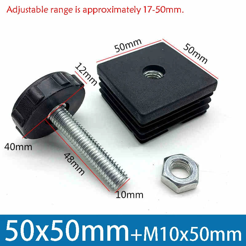 1-10Pcs Table Leg Plug With Nut and Adjustable Feet M8/M0x50/100mm Black Square/Round Furniture Rack Height Adjustable Foot Cup