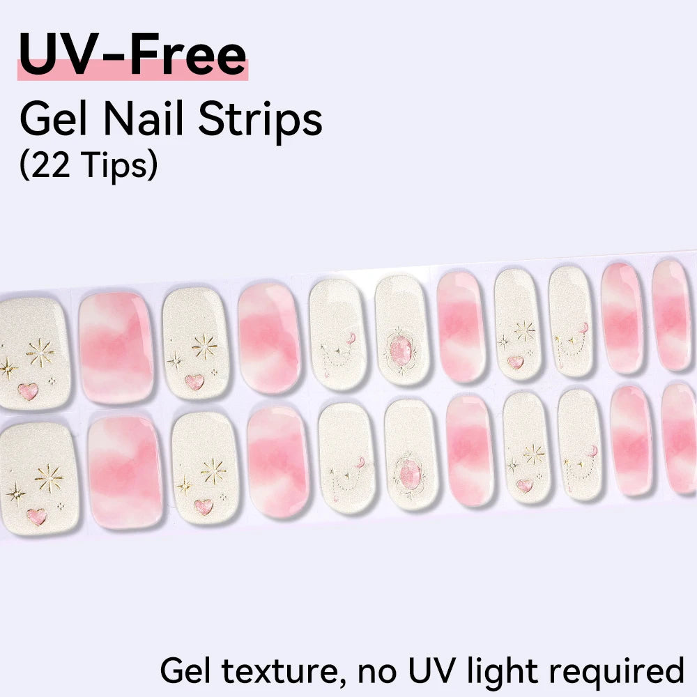 UV FREE Fully Cured Gel Nail Strips 16/22 Tips Self Adhesive Gel Nail Stickers DIY Nail Art Manicure DON'T NEED UV LAMP