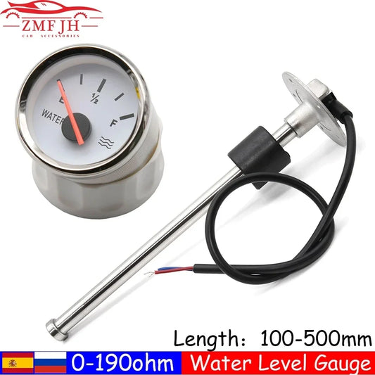 Water Level Gauge Water Level Sensor 52mm Water Level Meter Indicator With Red Light 100-500mm 0-190 Ohm Sensor 12V24V Custom