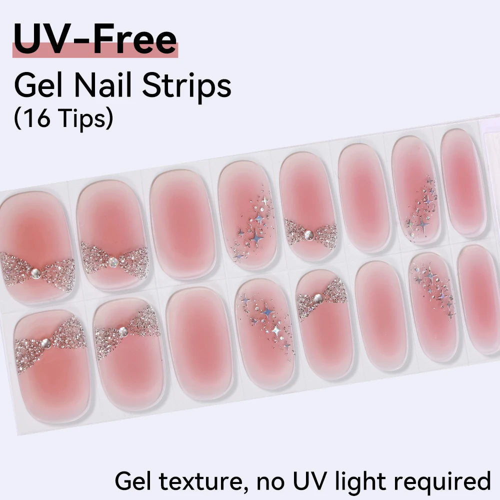 UV FREE Fully Cured Gel Nail Strips 16/22 Tips Self Adhesive Gel Nail Stickers DIY Nail Art Manicure DON'T NEED UV LAMP