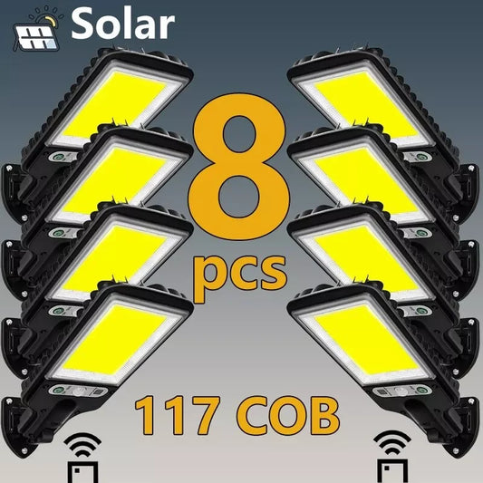 Solar Motion Sensor Lights Solar Powered LED Security Lights with 117 COB 3 Lighting Modes for Garden Fence Patio Garage