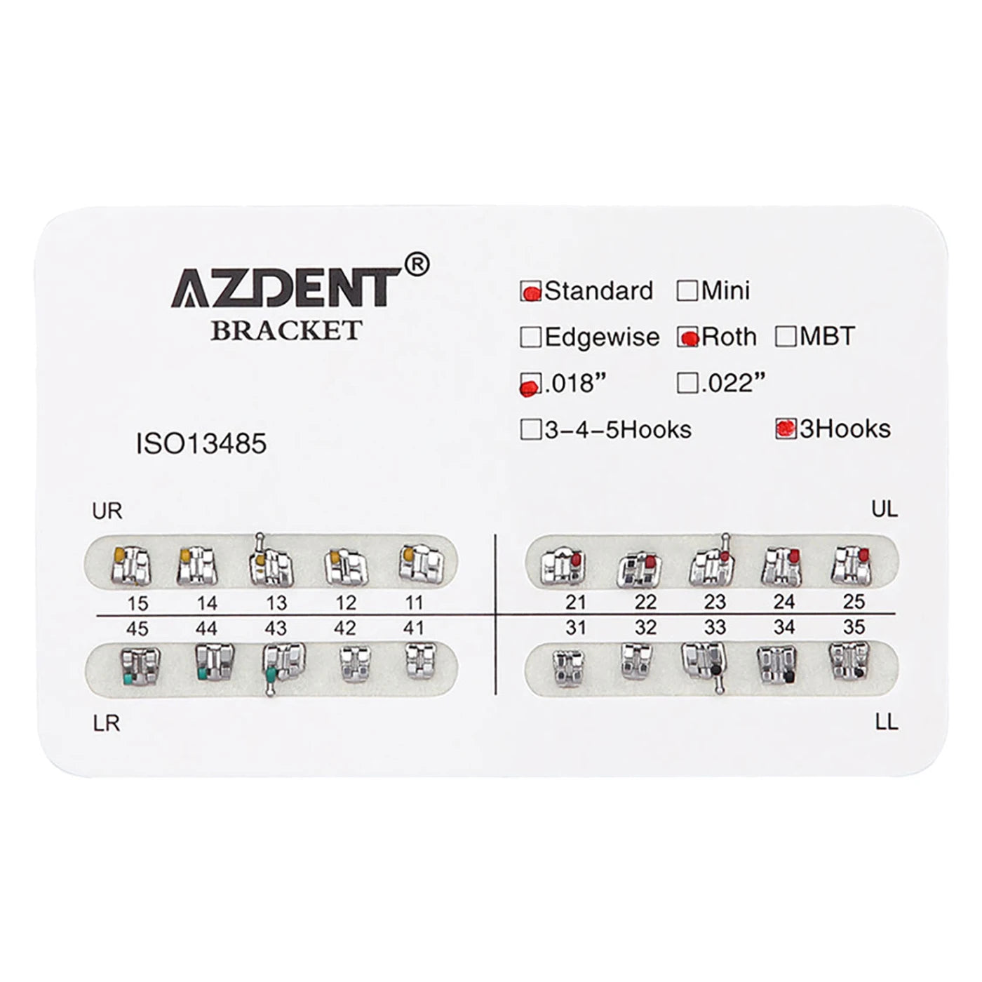 1pack AZDENT Dental Orthodontic Brackets  Mini / Standard Roth / MBT / Edgewise 022/018 Slot Hook 3/345