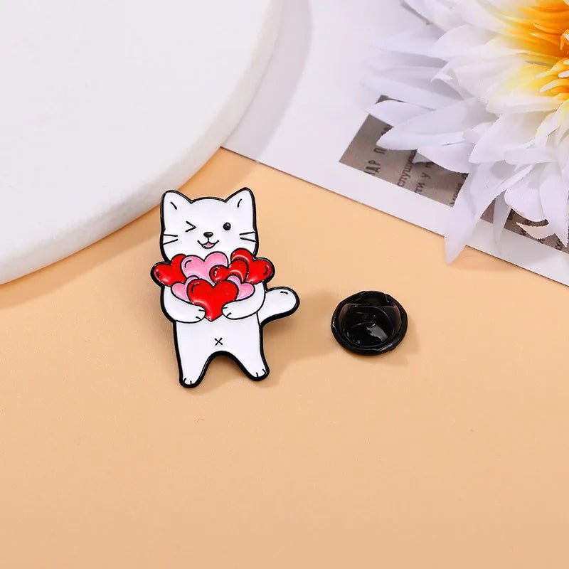 Cartoon white cat brooch, cat red wine, cute backpack, accessories, clothing decorations, zinc alloy badge