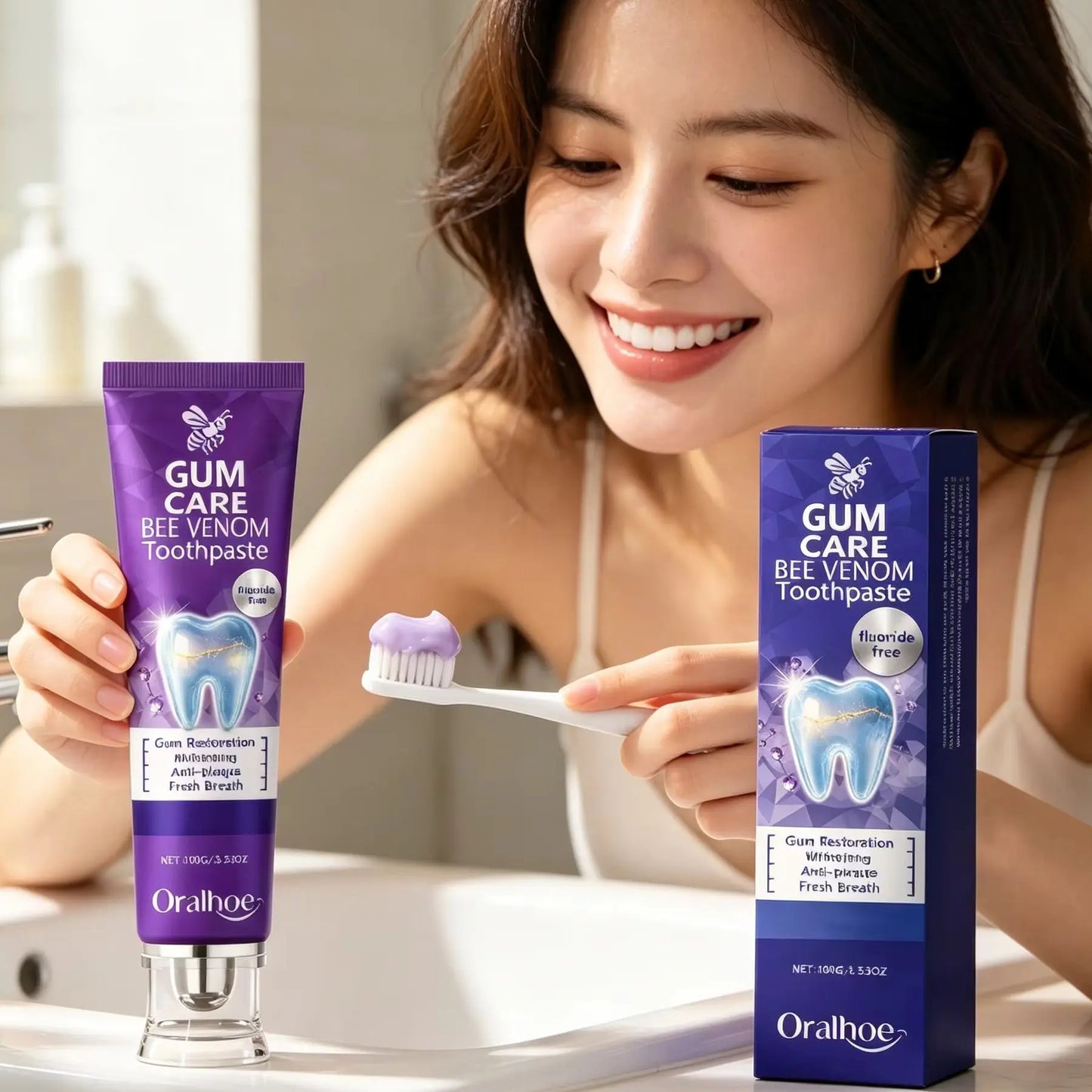 Oralhoe Bee Venom Toothpaste Gum Care Remove Teeth Stains Gum Restoration Dental Plaque Remover for Teeth Whitening Toothpaste