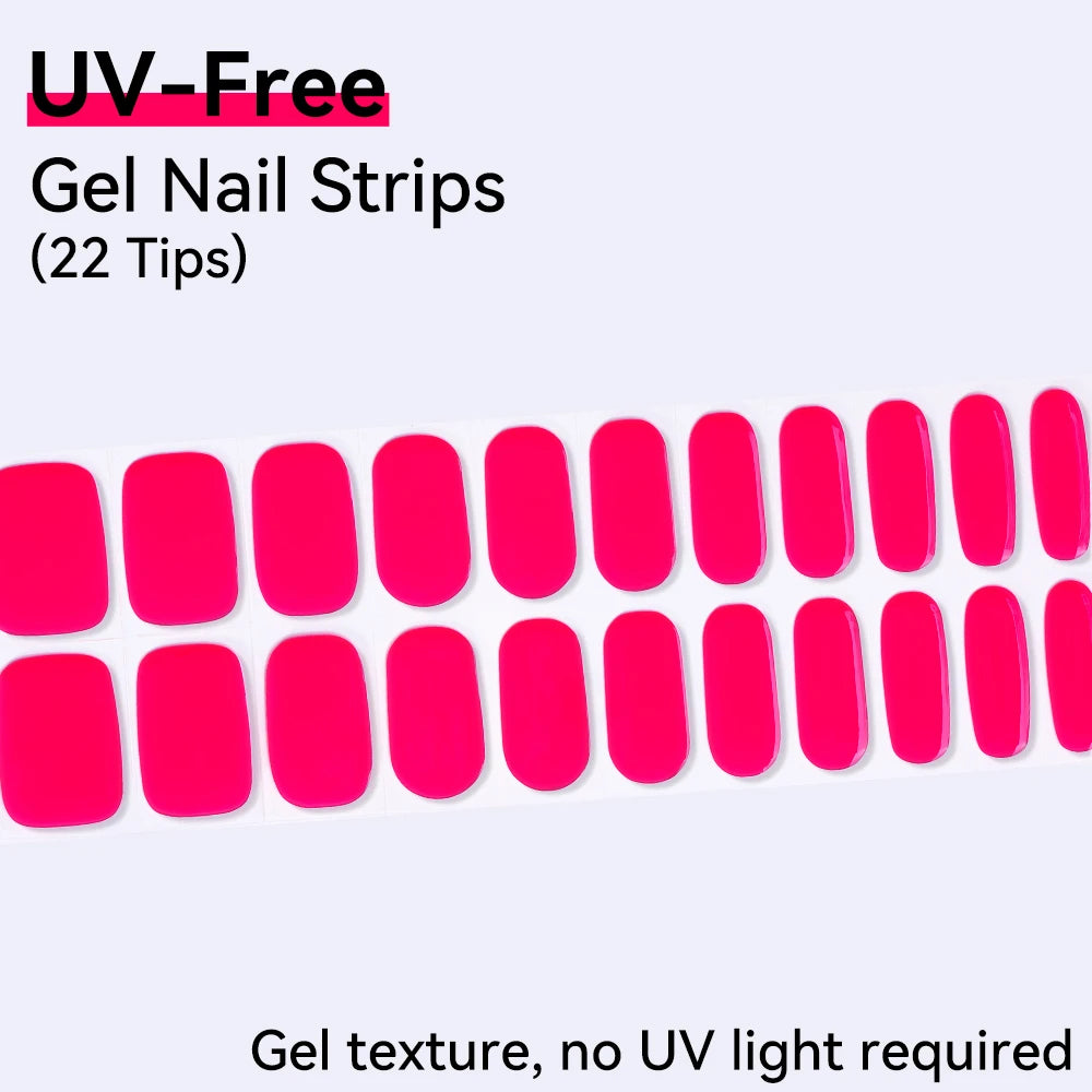 UV FREE Fully Cured Gel Nail Strips 16/22 Tips Self Adhesive Gel Nail Stickers DIY Nail Art Manicure DON'T NEED UV LAMP