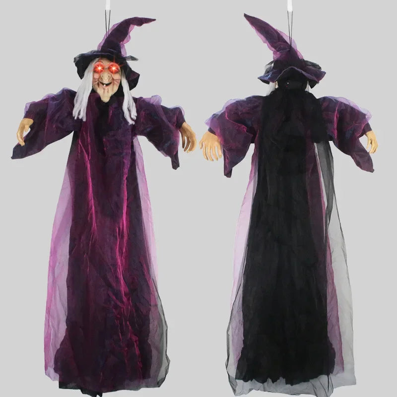 Halloween Life Size Talking Witch Purple Outdoor Spooky Scary Witch Animatronic Voice Controlled Glowing Screaming Decoration