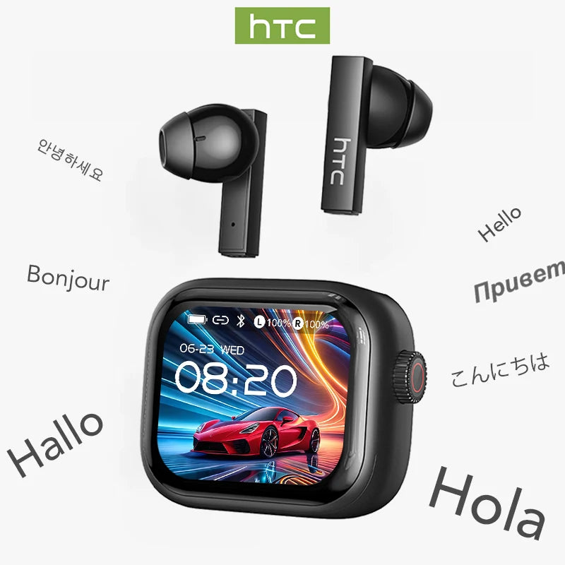 [Ultra HD Screen] HTC NE40 Earphones Bluetooth V6 TWS Sports Wireless Headphones AI Translator Earbud In-Ear Noise Reduction Mic