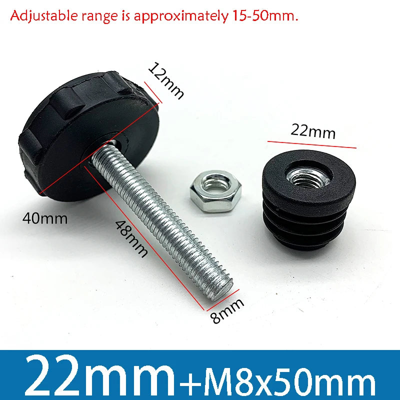 1-10Pcs Table Leg Plug With Nut and Adjustable Feet M8/M0x50/100mm Black Square/Round Furniture Rack Height Adjustable Foot Cup
