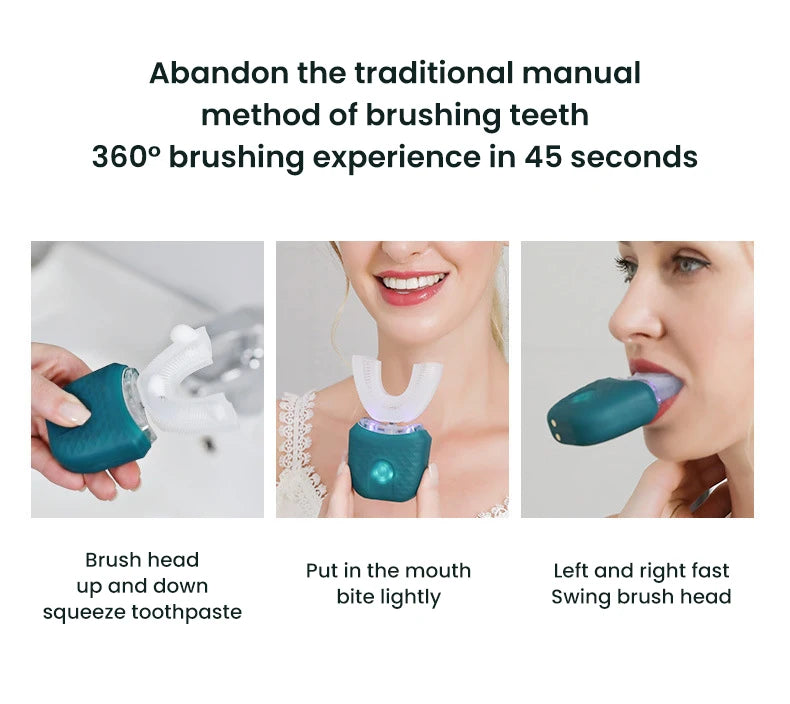 Adult U-shaped Automatic Toothbrush 360° Full Mouth Whitening Wireless Charging Waterproof Brush Ultrasonic Electric Toothbrush