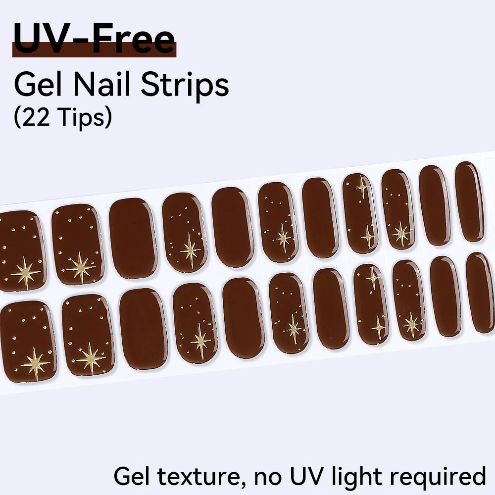 UV FREE Fully Cured Gel Nail Strips 16/22 Tips Self Adhesive Gel Nail Stickers DIY Nail Art Manicure DON'T NEED UV LAMP