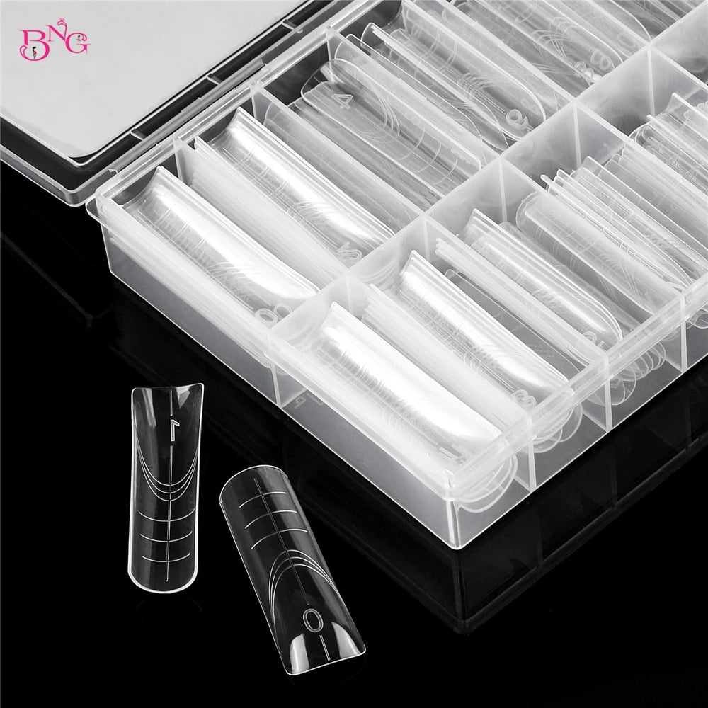 BNG 140Pcs Poly Extension Gel Dual Nail Forms Square Clear Nail Forms Full Cover Nail Molds 14 Sizes
