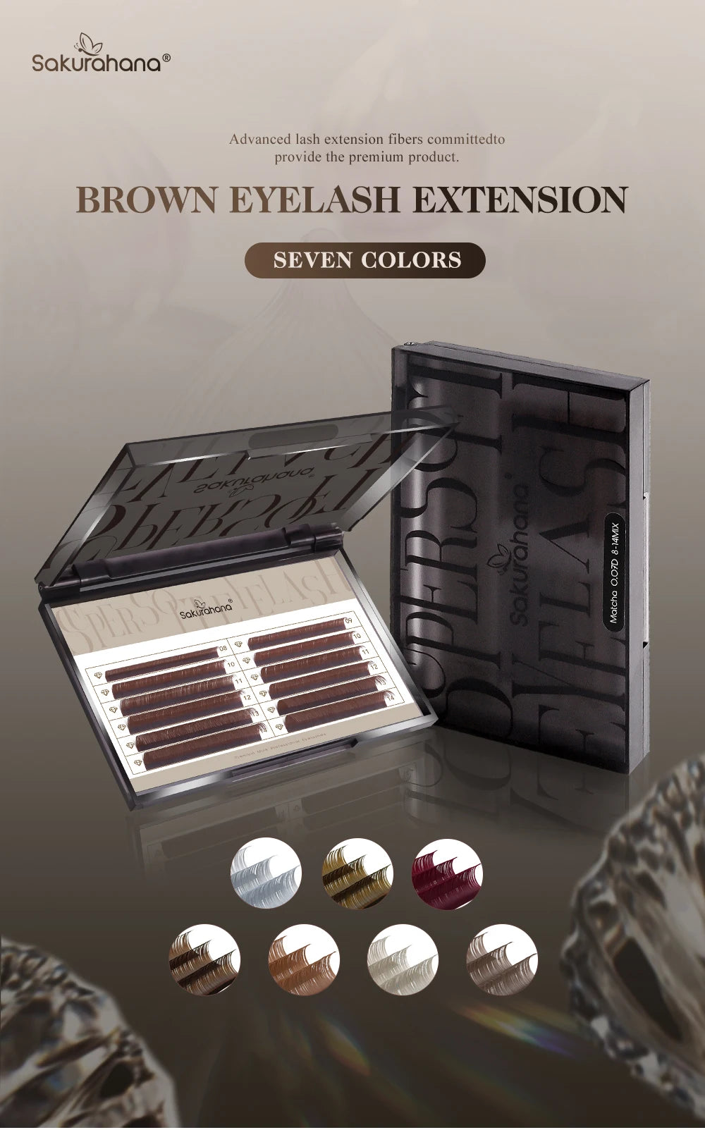 Sakurahana Individual Faux Mink Eyelash Extensions in Caramel, Brown, Teal, and Mocha Colors Professional Tools for Makeup