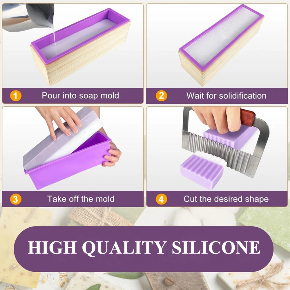 Rectangular Handmade Soap Molds Kit with Cutter DIY 42 Oz Flexible Silicone Wooden Box Soap Mold Mermaid Fish Tail Mold Gifts