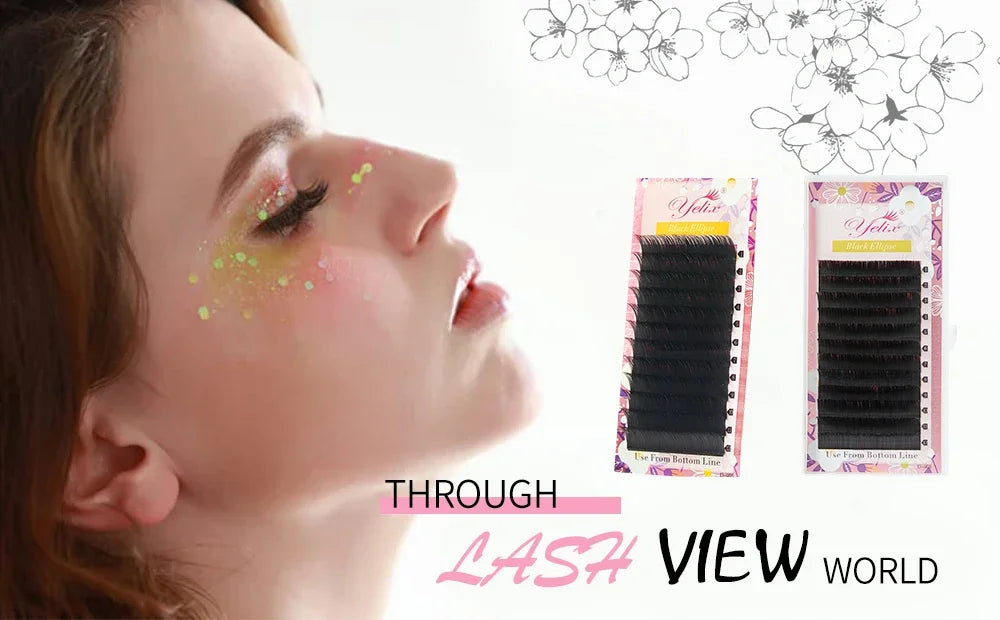 Yelix Flat Ellipse Eyelashes Split Tips Lashes 0.15mm 0.20mm Black Color False Eyelashes Super Soft Natural Eyelash Extension