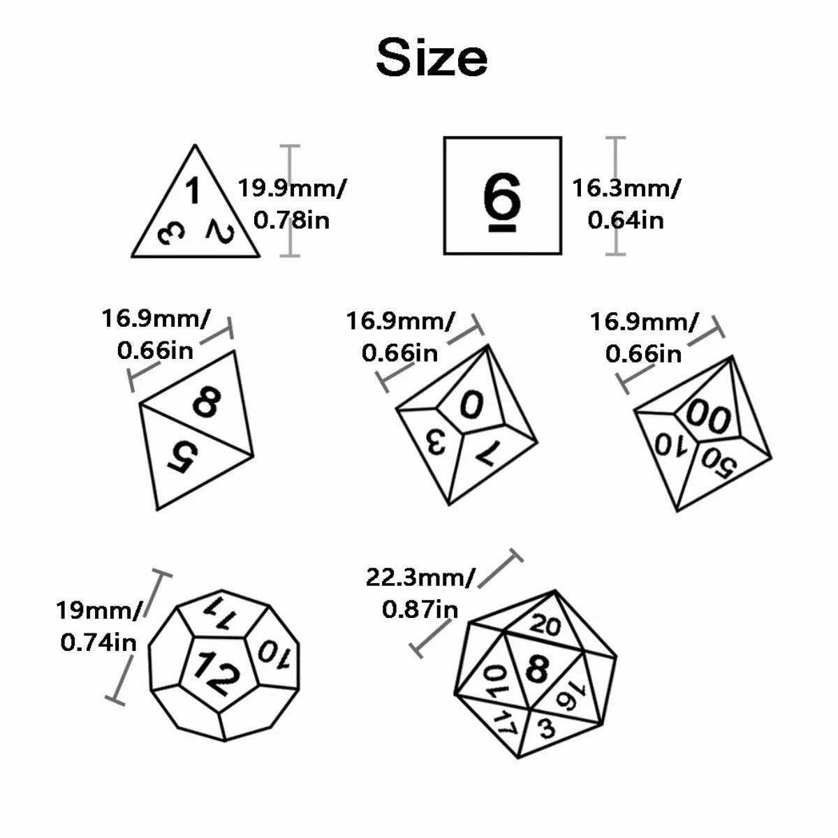 DNDGame Polyhedral Dice Set with Textures Pattern 7pcs of D4 D6 D8 D10 D% D12 D20 for RPG Board Game Accessories