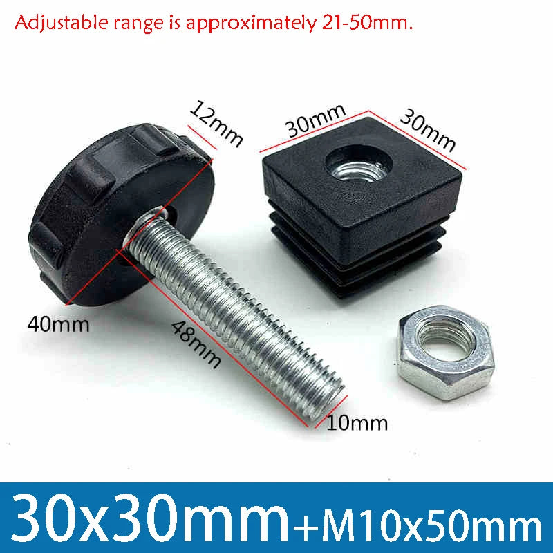 1-10Pcs Table Leg Plug With Nut and Adjustable Feet M8/M0x50/100mm Black Square/Round Furniture Rack Height Adjustable Foot Cup