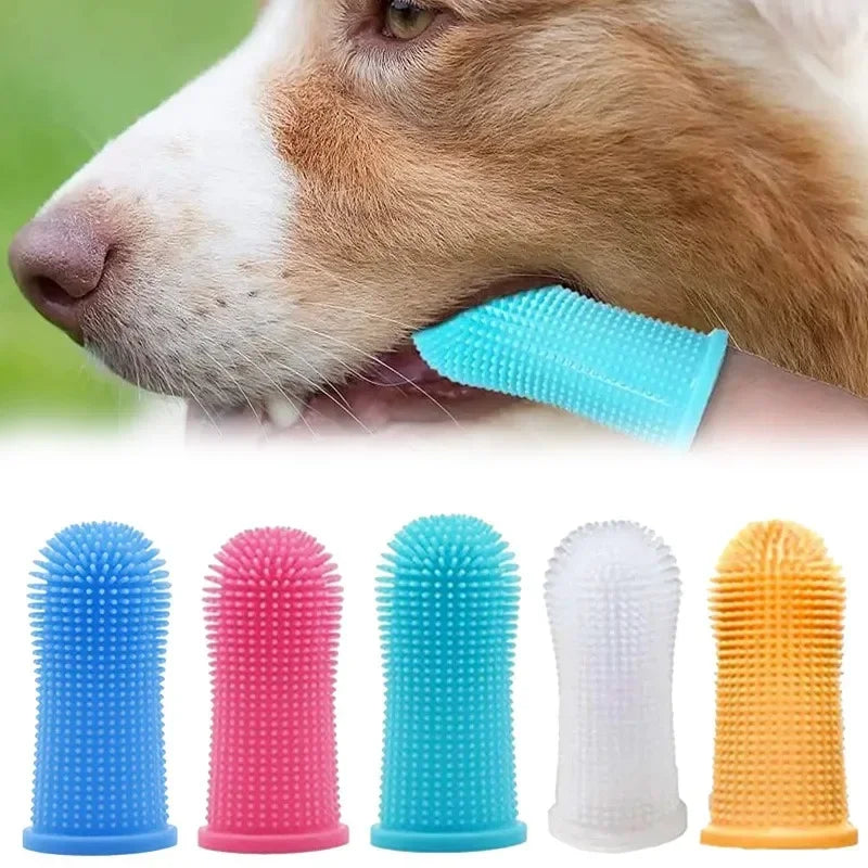 Pet Finger Toothbrush Kit Non-Toxic Silicone Dental Cleaning Tool for Dogs Cats Puppies Tartar Removal Bad Breath Care Cleaning