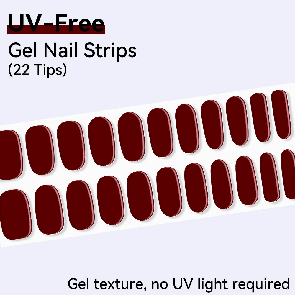 UV FREE Fully Cured Gel Nail Strips 16/22 Tips Self Adhesive Gel Nail Stickers DIY Nail Art Manicure DON'T NEED UV LAMP