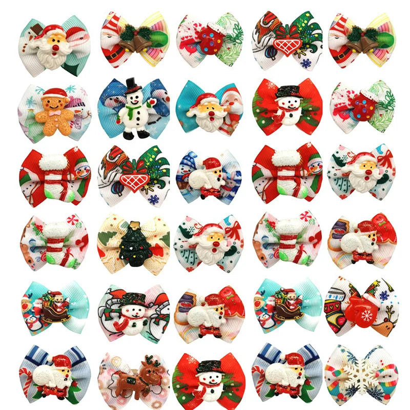 New Puppy Bows 10PCS Christmas Supplies For Small Dogs Cute Dog Hair Accessories Winter Dog Bows With Rubber Bands