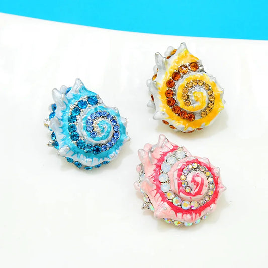 Sea Blue Conch Enamel Shell Brooches Fashion Rhinestone Pins Women's Clothing Accessories