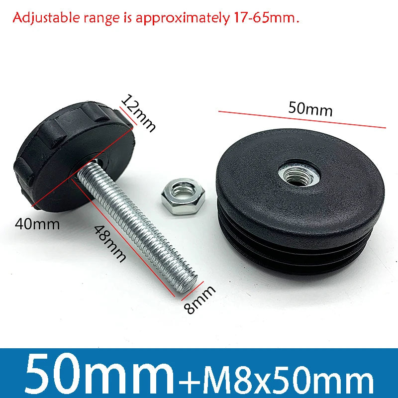 1-10Pcs Table Leg Plug With Nut and Adjustable Feet M8/M0x50/100mm Black Square/Round Furniture Rack Height Adjustable Foot Cup