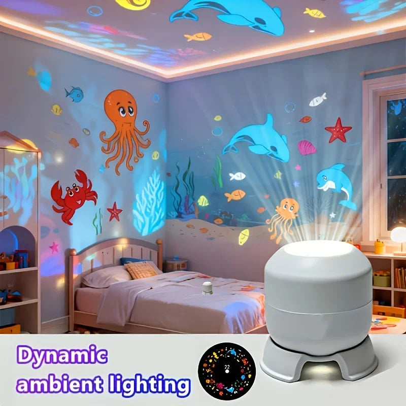 360° Rotating Galaxy Ocean Star Projector Night Light, Dynamic Projection Lamp, LED Ambient Light, Birthday Christmas Gift for K