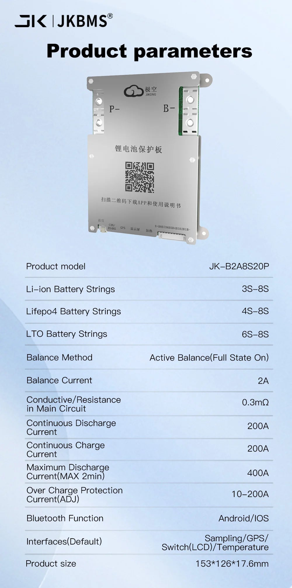 JKBMS JIKONG SMART BMS 4S 5S 6S 7S 8S 12V 24V BATTERY WITH 2A ACTIVE BALANCE HEAT FUNCTION ON SALE