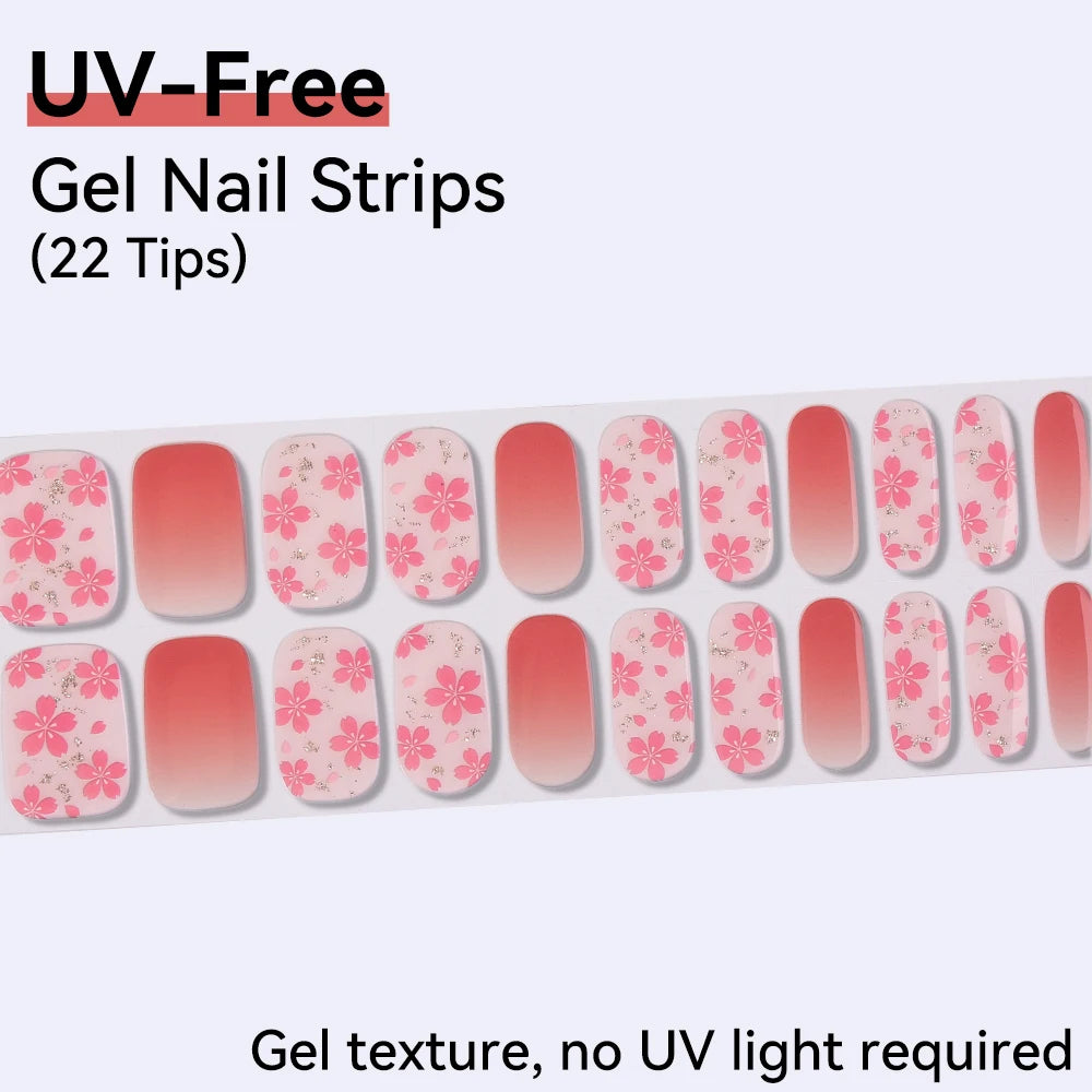 UV FREE Fully Cured Gel Nail Strips 16/22 Tips Self Adhesive Gel Nail Stickers DIY Nail Art Manicure DON'T NEED UV LAMP