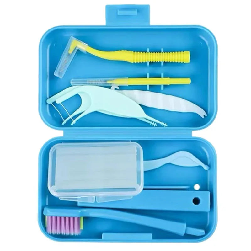 Dental Cleaning Care Kits Orthodontic Oral Care Foldable Brush Interdental Brush Ortho Wax Portable Travel Case Clean Hygiene