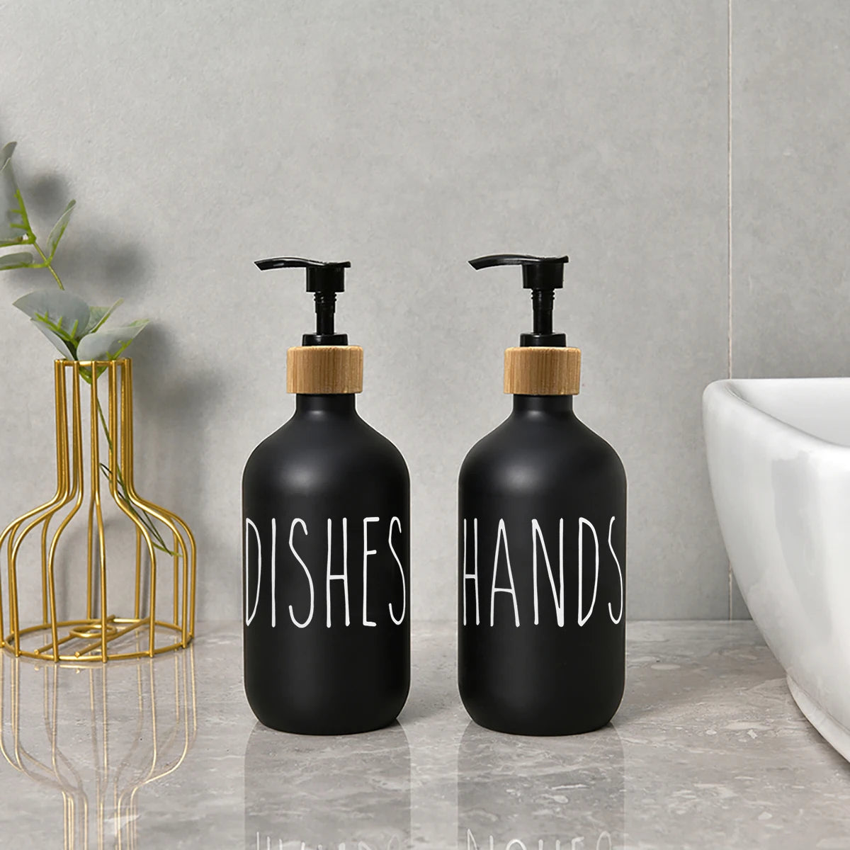 Matte Black Soap Dispenser Bottle Hand Soap Dish Liquid Container Refillable Empty Bottle Printed Kitchen Sink Soap Pump Bottle