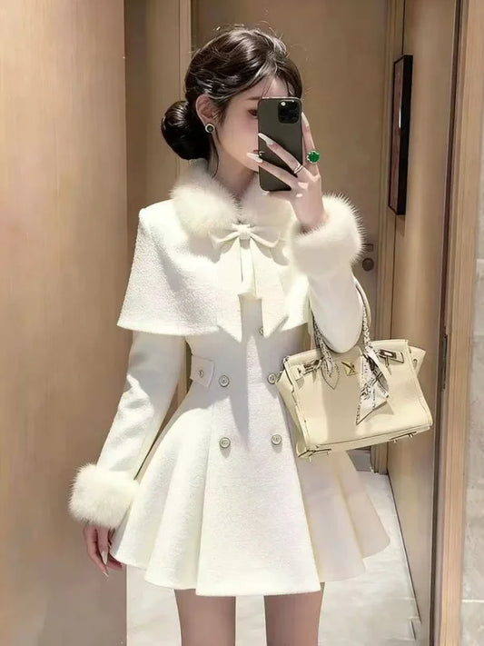 Winter Luxury Fashion Set for Women Warm Long Sleeve Dress with Shawl And Coat Elegant Chinoiserie Style New Year Outfit Two-...
