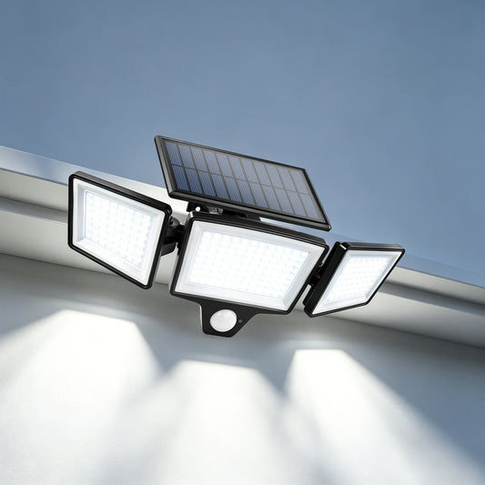 Solar Outdoor Lights 208 LED Security Lights with Remote Control 3 Heads Motion Sensor Lights IP65 Waterproof 270° Wide Angle