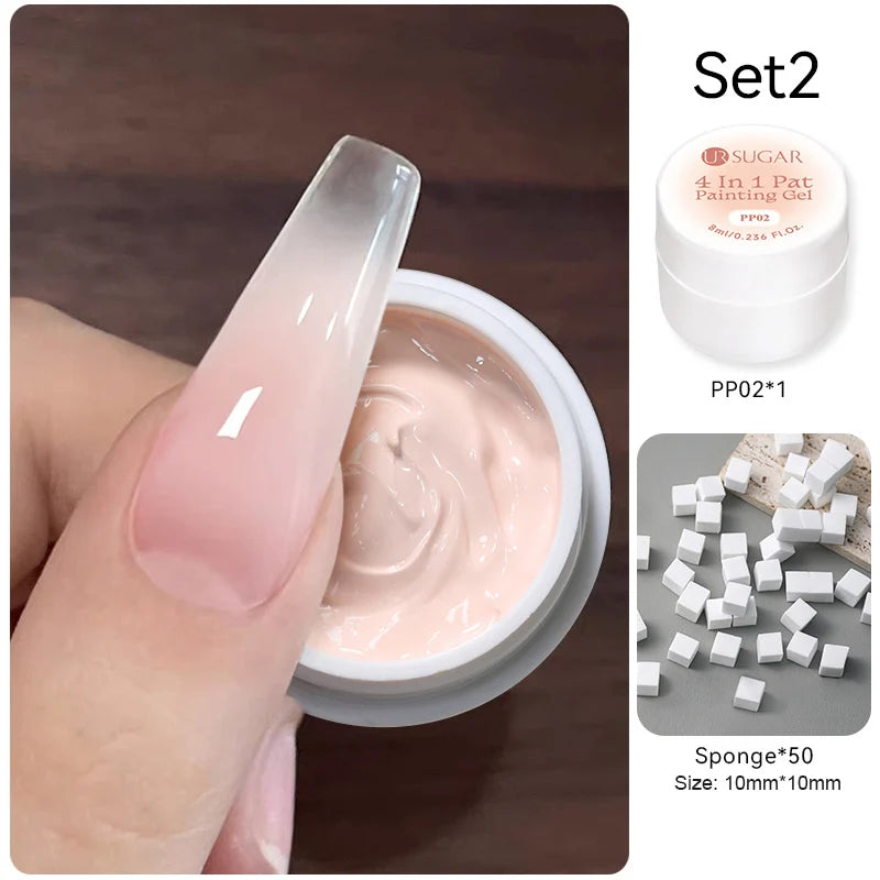UR SUGAR 1/2Pcs White Pat Painting Gel Nail Polish 4 In 1 Gradient French Cover Edge Lines Nail Stamping Pattern Nail Diy Pattin