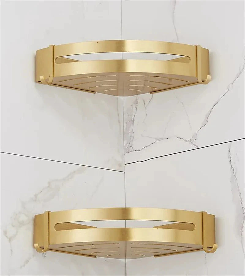 Corner Shelf Wall Mounted Bathroom Shelf Brushed Gold Aluminum Bath Shower Shelf Bath Shampoo Holder Corner shelf