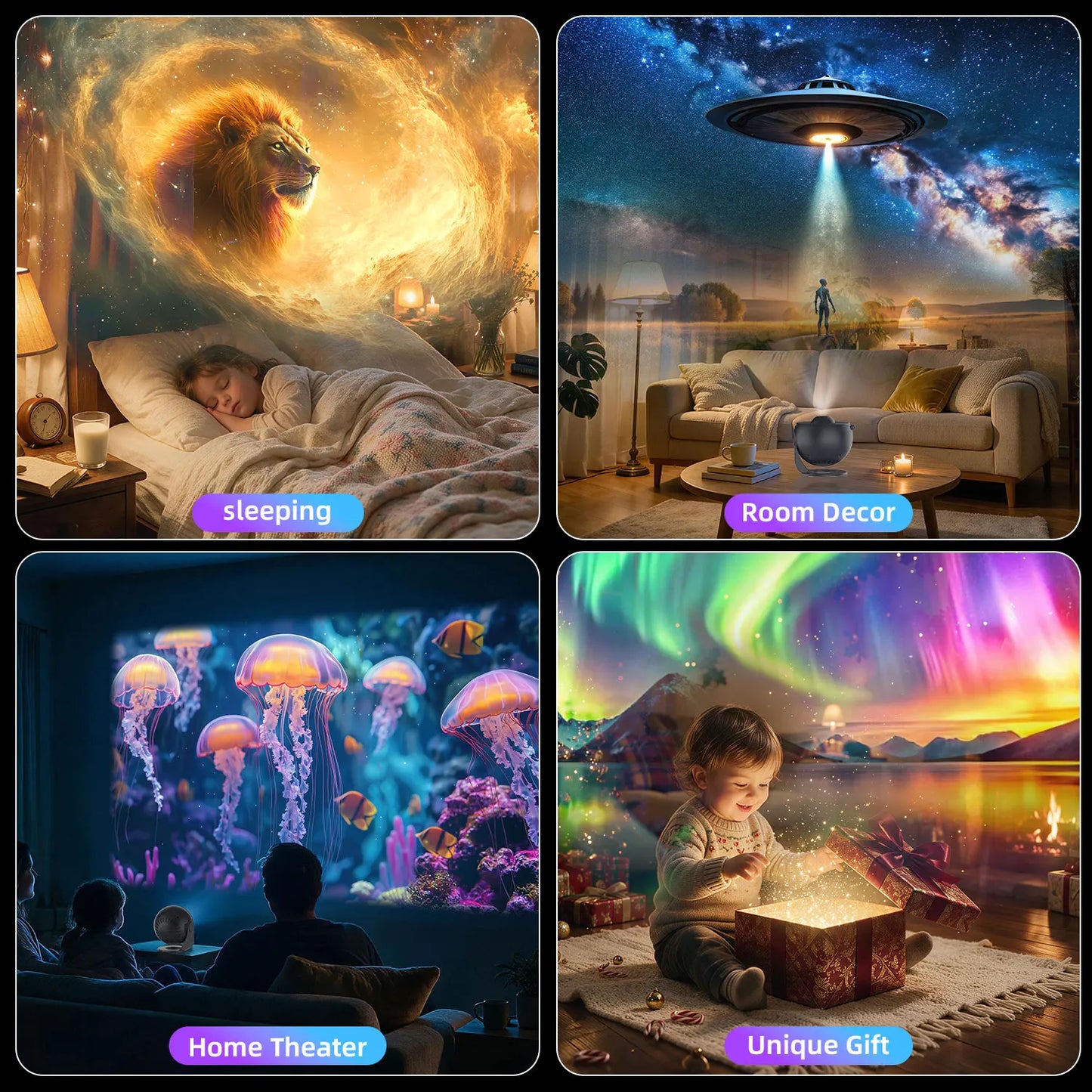 Ocean Starry Sky Projector Night Light 12 in 1 Animal Ocean Projector 360° Rotating Star Galaxy Projector Room Decoration