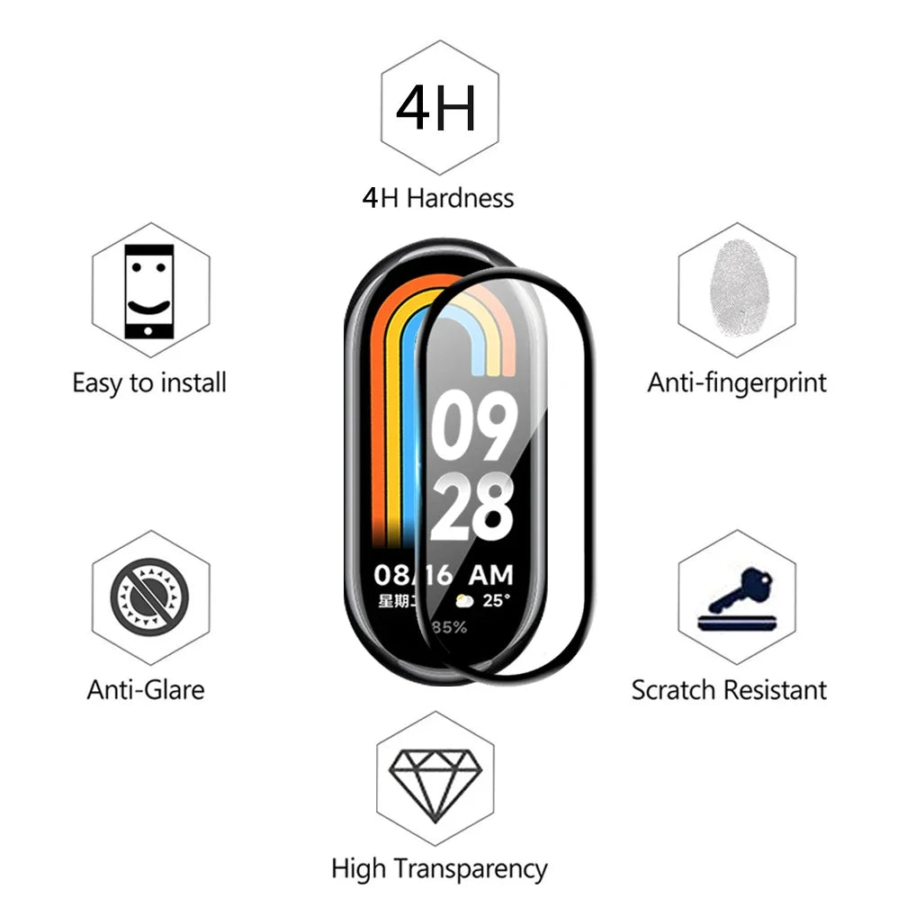 10D Film Glass for Xiaomi Mi Band 9 8 7 6 Screen Protector Miband 6 5 Smart Watchband Full Protective Cover Case Strap Bracelet
