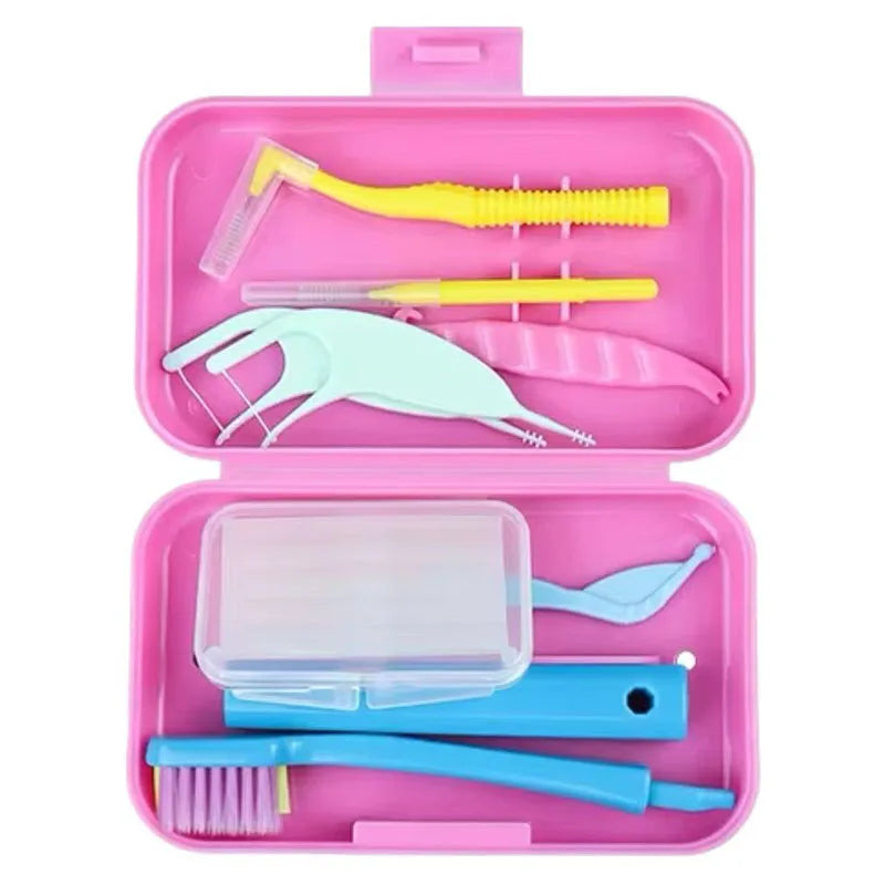 Dental Cleaning Care Kits Orthodontic Oral Care Foldable Brush Interdental Brush Ortho Wax Portable Travel Case Clean Hygiene