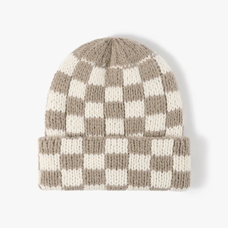 Winter Hats for Woman New Men Beanie Knitted Hat Girl Black White Check Plaid Chess Beanie Gorros Warm Bonnet Ladies Casual Cap