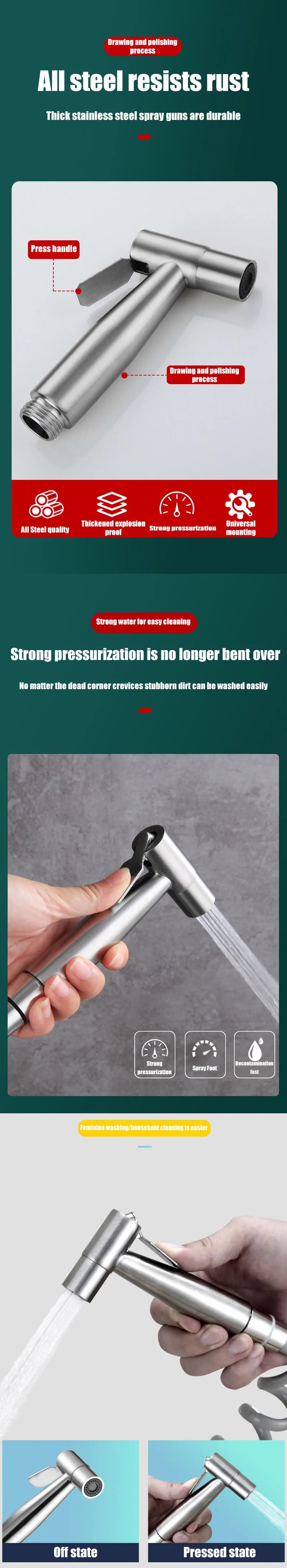 Personal Care Hand Held Spray Portable Bidet Toilet Sprayer Dual Control Angle Valve Stainless Steel Bathroom Accessories Bidets