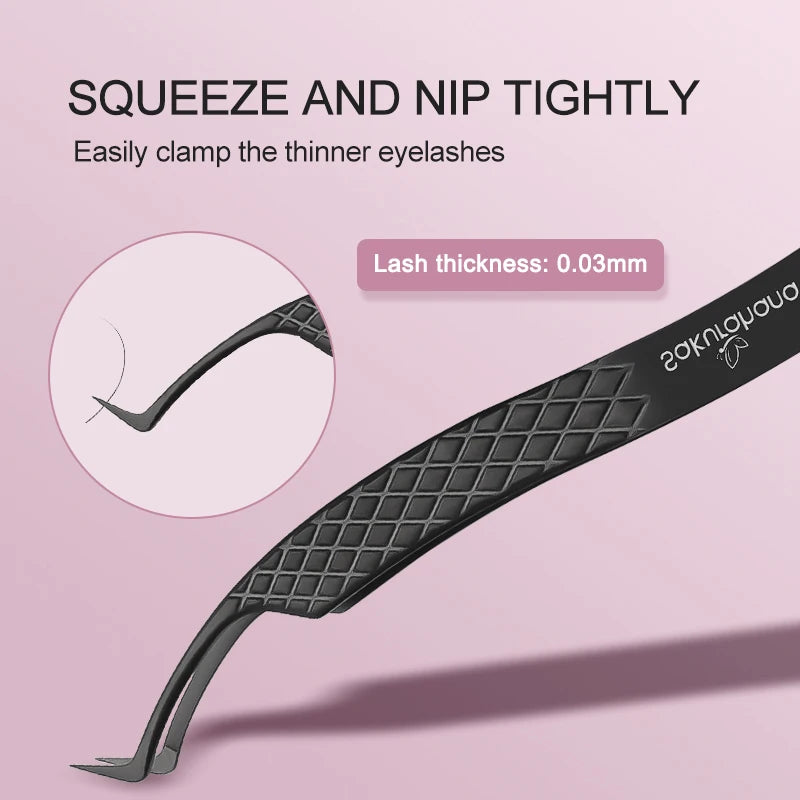 SAKURAHANA High-end Eyelash Tweezers Black Fiber Tip For Lash Extensions Mega Volume Mink Lashes Tool Straight Head Curved Tip