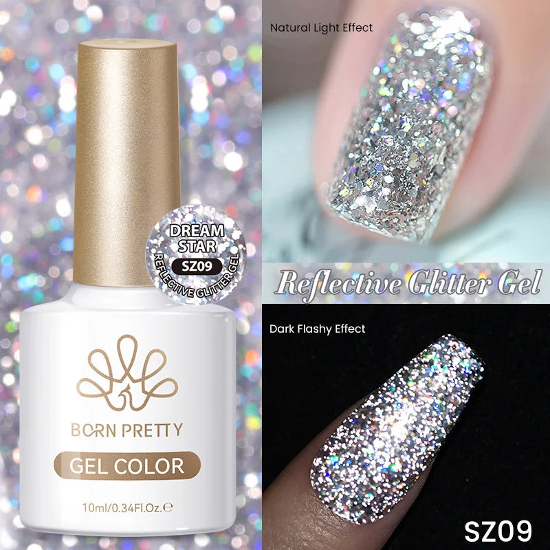 BORN PRETTY 10ml Sliver Reflective Gel Polish Sparking Glitter Semi Permanent Varnish Nail Art Soak Off Gel Varnish Manicure
