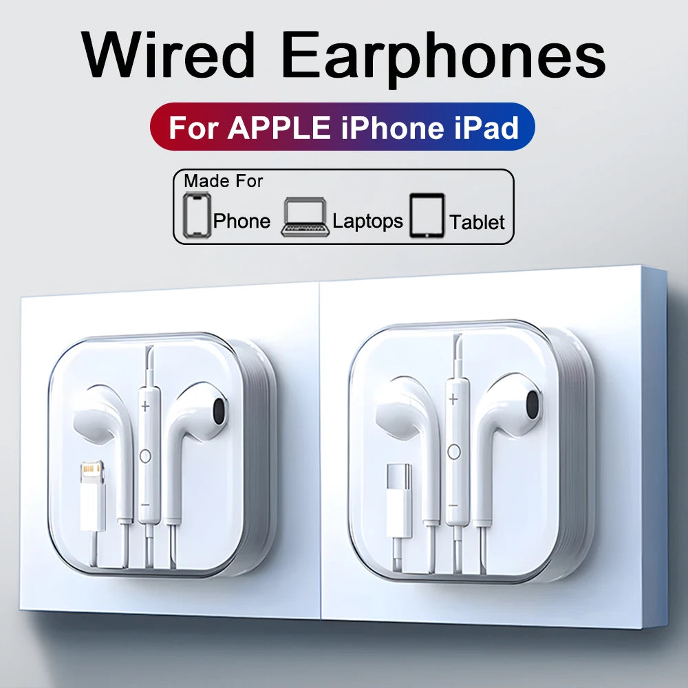 TypeC Earphones For iPhone 17 Air 16 15 14 13 12 11 Pro Max iPad Wired Earbuds 3.5mm Tablet Laptops Headphones Phone Accessories