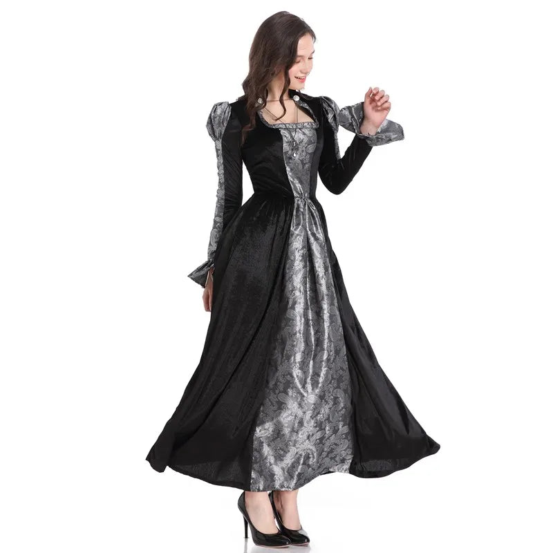 Halloween Day of the Dead Sexy European Medieval Retro Court Gothic Queen Evil Vampire Costume Carnival Party Devil Witch