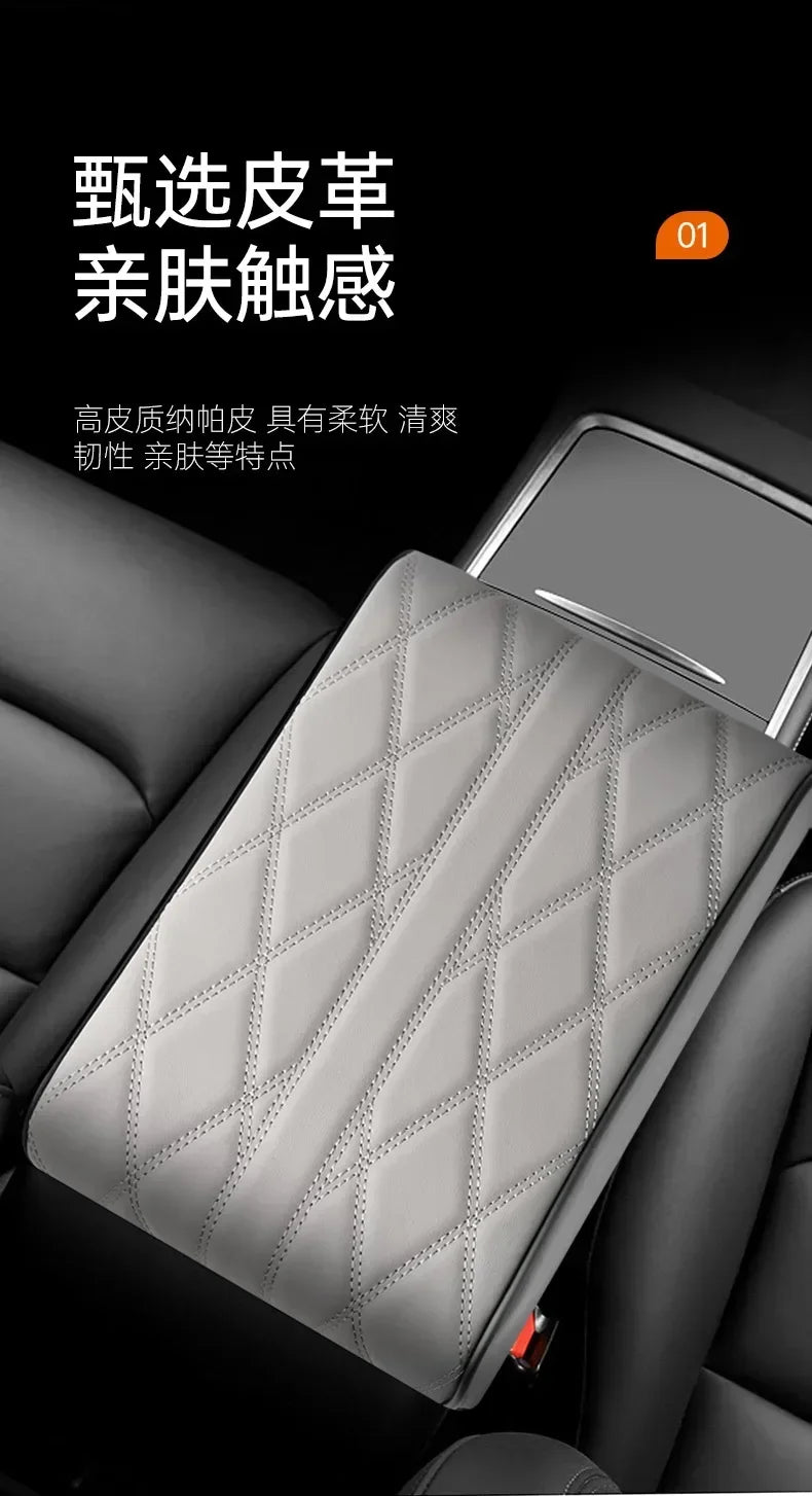 Wave Embroider PU Leather Car Armrest Mat Center Console Arm Rest Protection Cushion Auto Armrests Storage Box Cover Pad