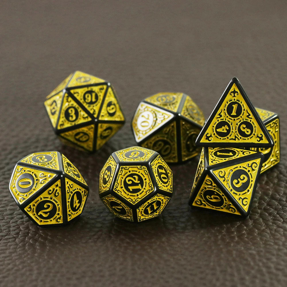 DNDGame Polyhedral Dice Set with Textures Pattern 7pcs of D4 D6 D8 D10 D% D12 D20 for RPG Board Game Accessories