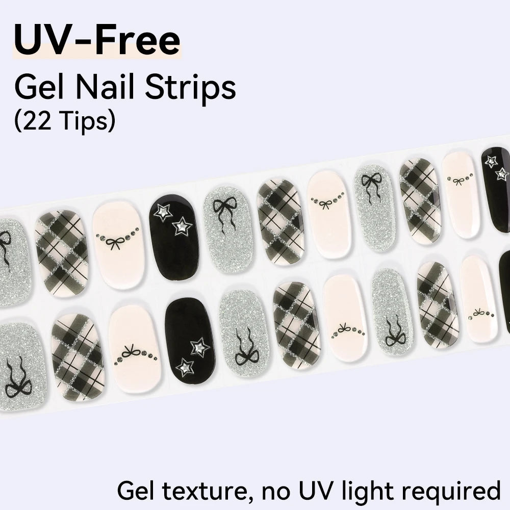 UV FREE Fully Cured Gel Nail Strips 16/22 Tips Self Adhesive Gel Nail Stickers DIY Nail Art Manicure DON'T NEED UV LAMP